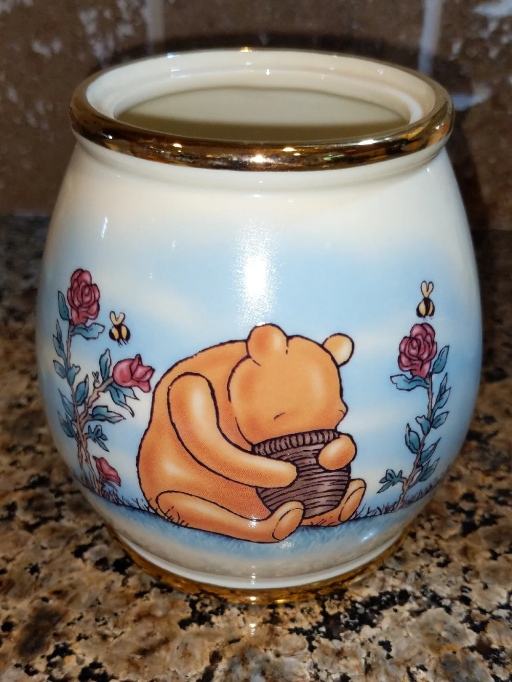 Vtg Disney 1999 Lenox Porcelain Winnie the Pooh Honey Pot 24k Gold Trim No Lid
